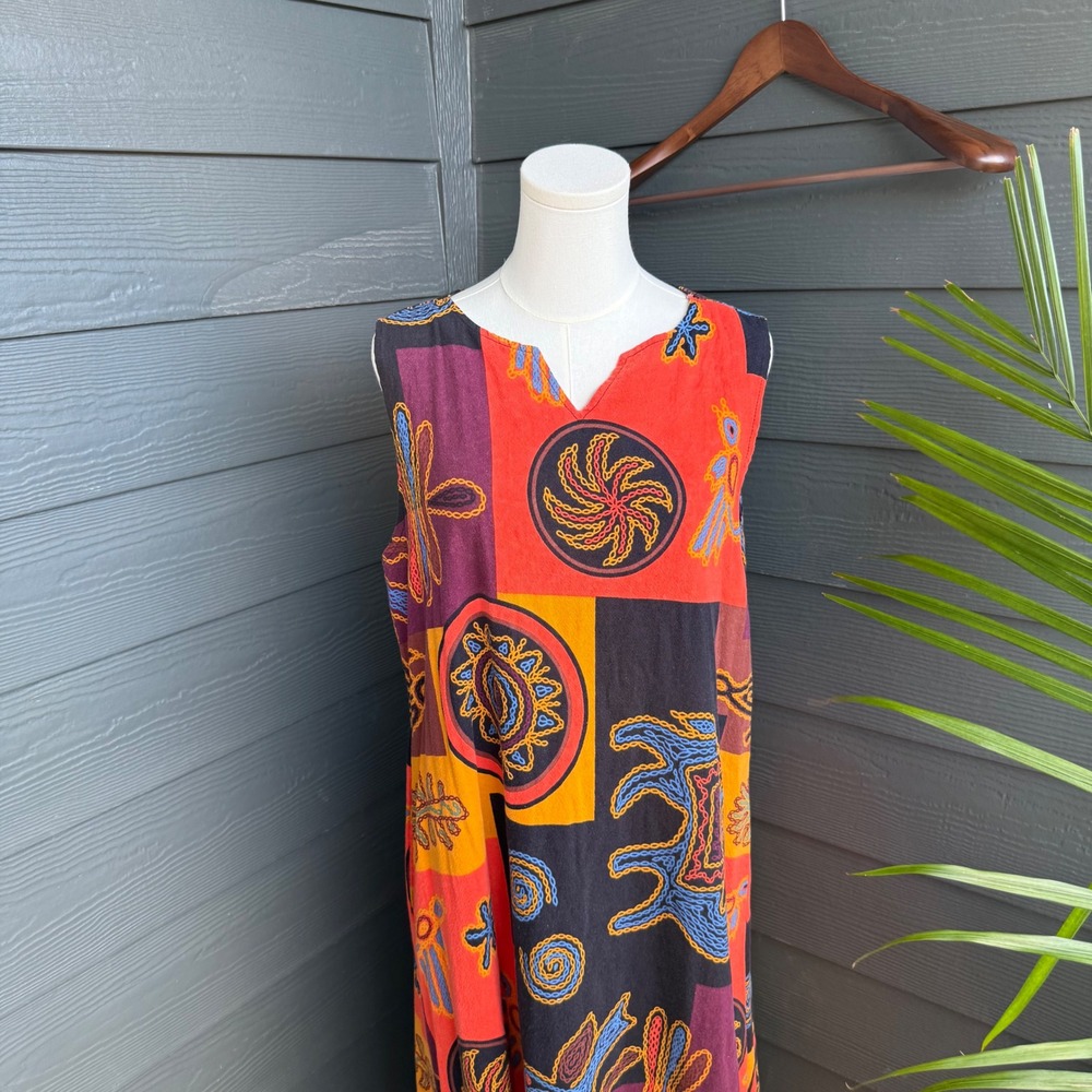 Luxe Moda Abstract Print Sleeveless Shift Dress 2XL Boho Art To Wear